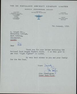 Cunningham, John. "Carta a Robert Wright". 7 enero 1958