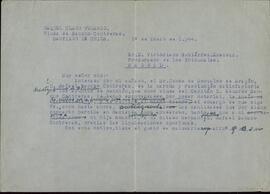 Vapor Uruguay. Sancho Contreras, Eduardo. Carta de Raquel Claro Velasco (esposa), a Victoriano Gutiérrez Enecoiz (procurador). Santiago de Chile. 1 enero 1944