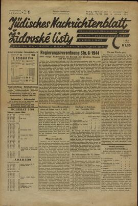 Boletín Informativo Judío: Órgano del Consejo de Ancianos de los Judíos en Praga. 14 enero 1944