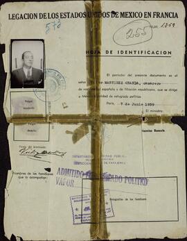 Martínez Granda, Víctor. Hoja de identificación. París, 7 junio 1939