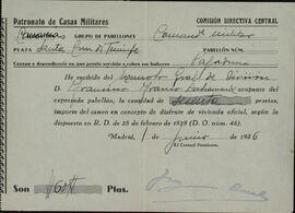 Franco Bahamonde, Francisco. Patronato de casa militares. Canarias. Recibos de pago de alquiler de vivienda. 1 de mayo / 1 de junio 1936