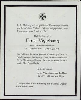 "Esquela mortuoria de Ernst Vogelsang. Acta de nacimiento". 16 agosto 1944