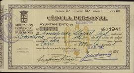 Llopart, Concepción (esposa Castañé Lloret, Modesto). Cédula personal. Barcelona, 6 febrero 1942