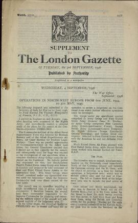Suplemento de La Gaceta de Londres. 3 septiembre 1946. "Operaciones en el noroeste de Europa desde el 6 de junio de 1944 al 5 de mayo de 1945"