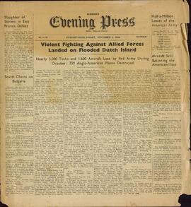 Evening Press. Guernsey. 3 noviembre 1944. "Violentos combates contra las fuerzas aliadas. Desembarco en una isla holandesa inundada."