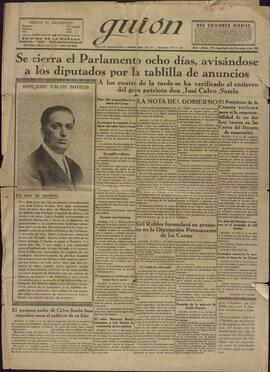 Guión. "Se cierra el Parlamento ocho días, avisándose a los diputados por la tablilla de anuncios". Córdoba, miércoles 15 julio 1936