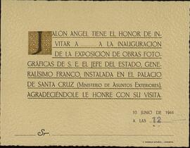 Ángel, Jalón. Exposición de retratos de S.E. el Generalísimo Franco. Palacio de Santa Cruz, Madrid, 10 junio 1944