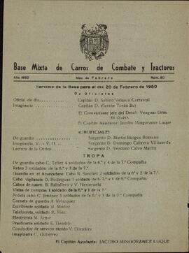 Informe de la Base Mixta de Carros de Combate y Tractores, Nº 50. Febrero de 1950