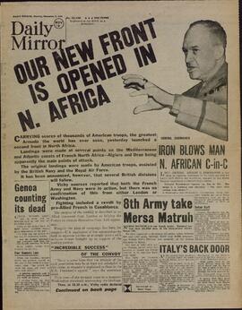 Daily Mirror, "Nuestro frente está abierto en el Norte de África". 9 de Noviembre de 1942