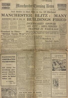 "Manchester Evening News", 23 de Diciembre de 1940, "Bombardeo de Manchester: Varios Edificios Ardieron".