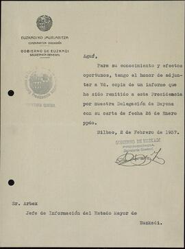 Euzkadi, Estado Mayor de. Bilbao, 2 febrero 1937