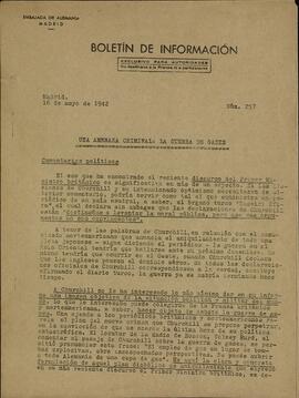 "Una amenaza criminal: la guerra de gases". Boletín de información n.º 257. Embajada alemana en Madrid, 16 mayo 1942