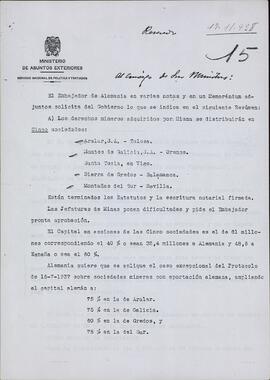 Jordana, conde de. Comunicado al Consejo de Ministros. Burgos, 17 noviembre 1938