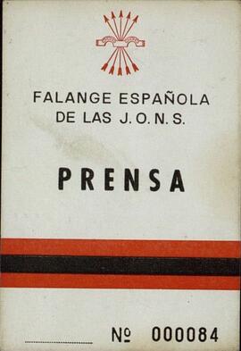Acreditación de prensa de Falange Española de las J.O.N.S.