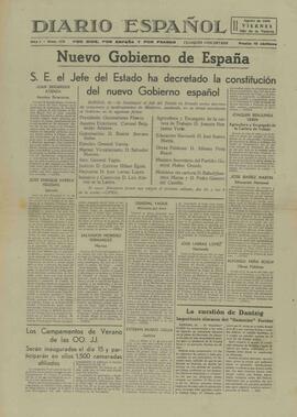 Diario español. "Nuevo Gobierno de España". Viernes, 11 agosto 1939