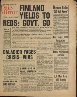 Daily Mirror. Viernes, 1 diciembre 1939. "Finlandia se rinde ante los rojos"