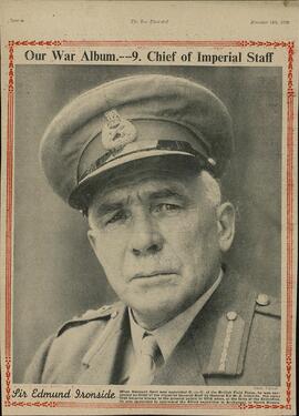 The war illustrated: "Nuestro album de guerra: Jefe del Estado Mayor Imperial, Sir Edmund Ironside". 11 noviembre 1939