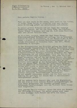 Kolbenschlag, Eugen. "Muy estimada familia Kratzer / Muy estimado señor Krazer. 5 octubre / 25 noviembre 1944"