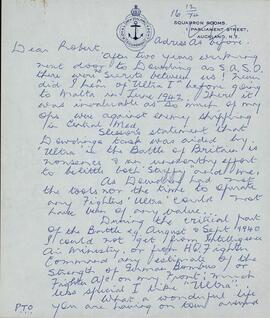 Park, Keith. Carta a Robert Wright, 16 diciembre 1974
