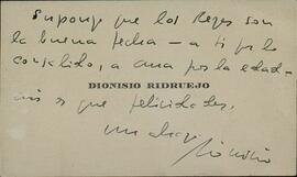 Ridruejo, Dionisio. Tarjeta de visita con escrito hológrafo