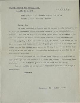 Brigada Cóndor. Petición de ayuda armamentística. 30 Marzo 1937