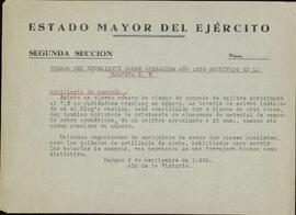 Estado Mayor del Ejército. Artillería de Campaña en Gibraltar. Burgos 9 septiembre 1939