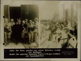 Mussolini recién liberado en el Gran Sasso por los alemanes y Franco en Burgos