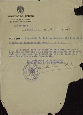 Censura de la Dirección General de Seguridad, Servicio de. Madrid, 22 de julio de 1942