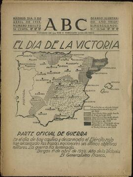 "ABC". Madrid, 2 abril 1939. Portada: El día de la victoria
