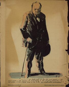 Topolski, Félix. Dibujo de Winston Churchill: "No nos debemos rendir nunca"