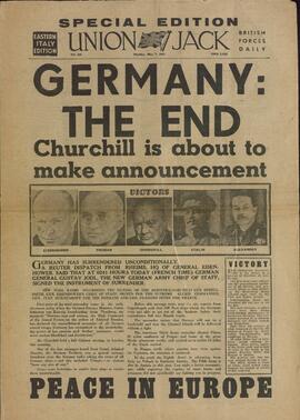 Union Jack, Special Edition. "Alemania: el final. Churchill a punto de hacer el anuncio". Lunes 7 de Mayo de 1945