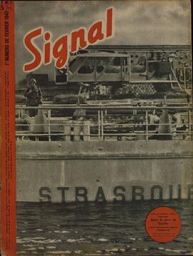 Signal. "En el puerto de Toulon. La proa del acorazado francés Strasbourg". 1er Nº Febrero 1943.