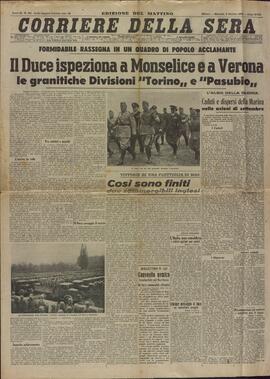 Corriere della Sera. "El Duce inspecciona Monselice y Verona". Milán, 8 Octubre 1940