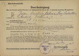 Bautista Cabrera Pérez, Juan. "Certificado del banco del Reich". 20 diciembre 1941