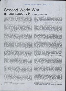 Recorte de prensa de la revista "Books and Bookmen", titulado "Second World War in Perspective". Mayo 1975