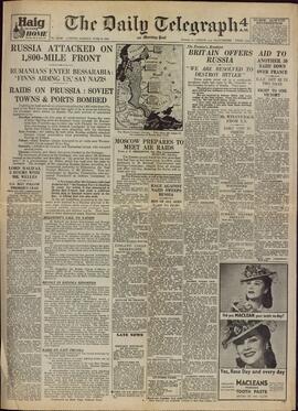 The Daily Telegraph, 23 Junio, 1941 (Operación Barbarossa). "Rusia atacada en un frente de 1800 millas"