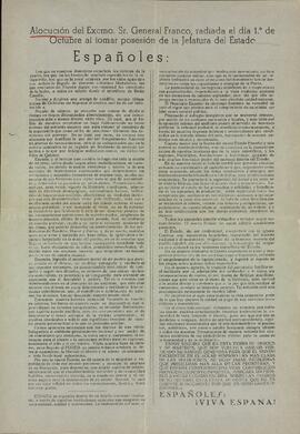 Franco Bahamonde, Francisco. Alocución de la toma de posesión de la Jefatura del Estado. 1 de octubre de 1936