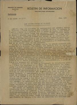 Boletín de información exclusivo para autoridades. "Las aspiraciones de Vlassov". Embajada de Alemania, Madrid 8 enero 1945