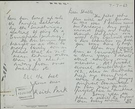 Park, Keith. Carta a Sholto Douglas, 7 julio 1963