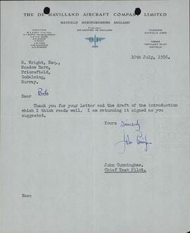 Cunningham, John. "Carta a Robert Wright". 10 Julio 1956
