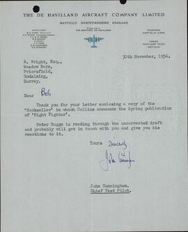 Cunningham, John. "Carta a Robert Wright". 30 Noviembre 1956