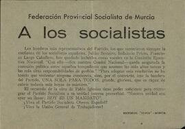 "A los socialistas". Federación Provincial Socialista de Murcia