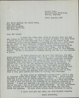 Carta a Keith Park, 20 agosto 1956