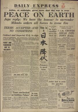"Daily Express", 15 de Agosto de 1945, "Paz en la Tierra".