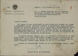 R. de Valcárcel, Carlos María. Ministerio de Educación Nacional. Director General de Enseñanzas Técnicas, 4 octubre 1956