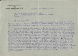 Carta del Comandante Manuel Arias Paz al Coronel Fernando Moreno Calderón, en relación a Radio Nacional. Toledo, 7 de Marzo de 1937