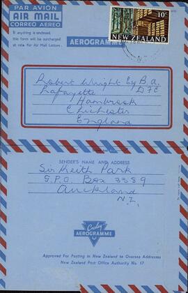 Park, Keith. Carta a Robert Wright, 17 marzo 1969
