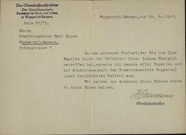 Syrow, Theophil. "Director Superior de estudios de la escuela estatal de arquitectura. 20 octubre 1941"