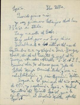 Amordios de Borbón, Príncipe de Castilla y Coronel del Estado Mayor Central. Carta a Su Alteza Real el Infante D. José Eugenio de Baviera y Borbón. Le Fraschette, 5 septiembre 1952