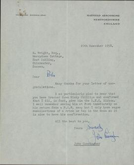 Cunningham, John. "Carta a Robert Wright". 20 noviembre 1958